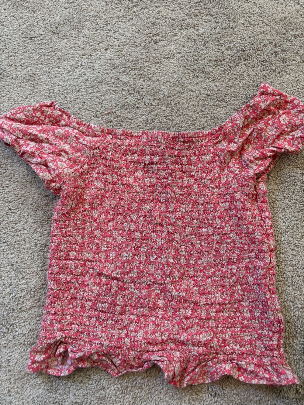 art class Pink Floral Smocked Off-Shoulder Crop Top